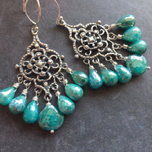 Load image into Gallery viewer, Filigree Earrings with Teal Silverite
