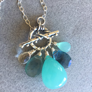Sea Goddess Toggle Necklace, Huge Chalcedony and Fluorite, OOAK