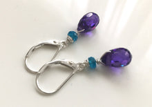Load image into Gallery viewer, Ultra Violet and Apatite Teenies in Silver, leverback