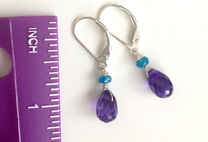 Ultra Violet and Apatite Teenies in Silver, leverback