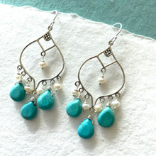 Load image into Gallery viewer, Turquoise and Pearl Chandelier Earrings