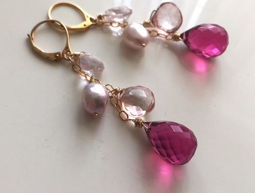 Whimsy Earrings, Ruby pink,GOLD