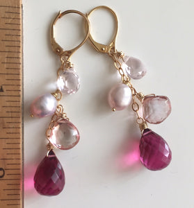 Whimsy Earrings, Ruby pink,GOLD